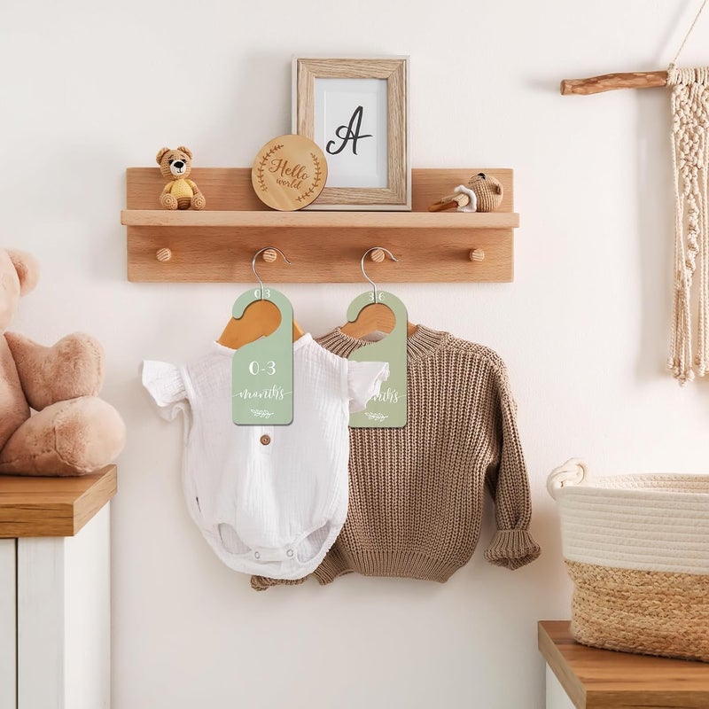 Whaline 7Pcs Green Wooden Baby Closet Size Dividers with Green Velvet Bag Newborn to 24 Month Thicken Infant Wardrobe Hanger Organizers for Home Nursery Supplies - Image 5